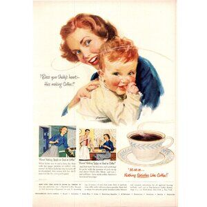 1950 Pan American Coffee Bureau Vintage Print Ad Mom Mother and Baby Wall Art